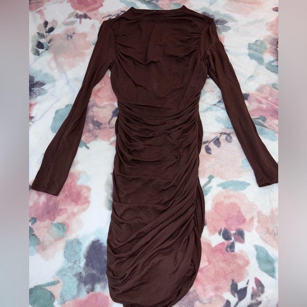 Naked Wardrobe Brown Ruching Stretchy Mini Dress - Picture 4 of 6
